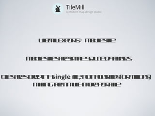 TileMill Exports = MBTiles file Tiles are stored in a  single  file, not thousands (or millions), making them much more portable MBTiles files are simple SQLite databases 