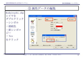 ③ 属性データの 編集 Kodairashi.shp レイヤを ダブルクリック －シンボル －連続色 －新シンボロジー － Yes をクリック 