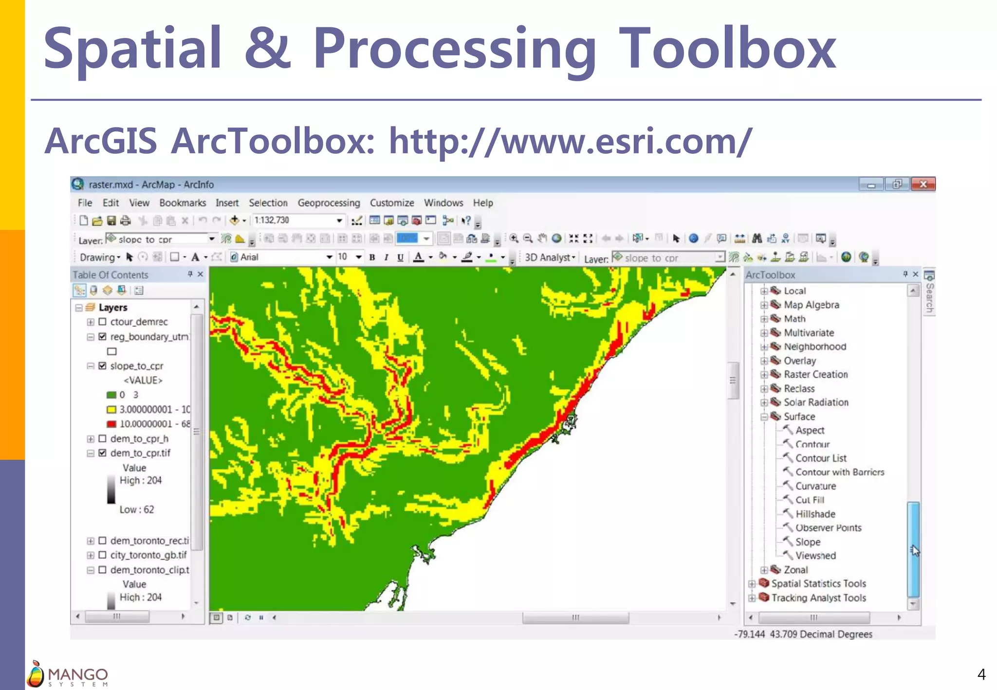 Spatial & Processing Toolbox
4
ArcGIS ArcToolbox: http://www.esri.com/
 