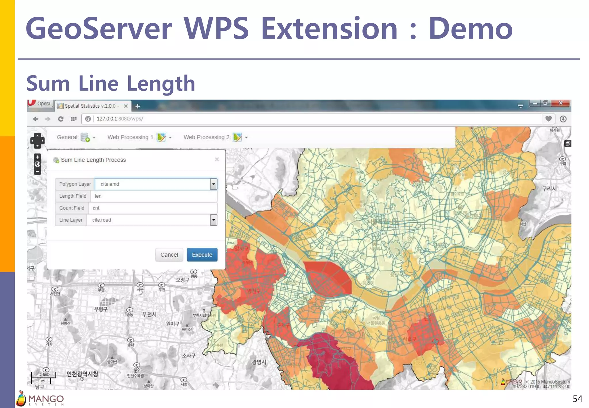 GeoServer WPS Extension : Demo
54
Sum Line Length
 