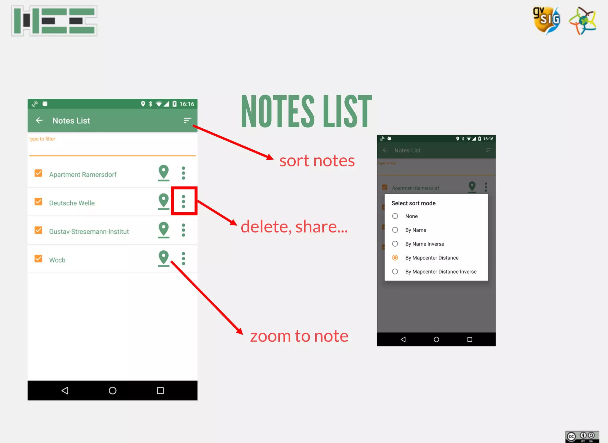 NOTES LIST
zoom to note
sort notes
delete, share...
 