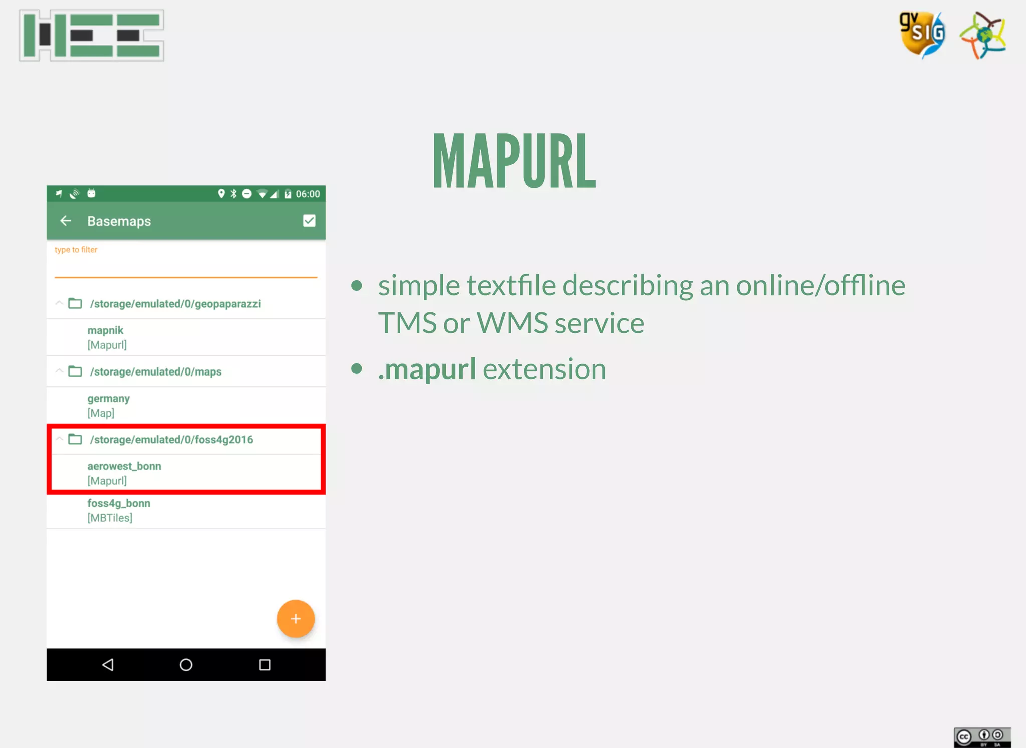 MAPURL
simple textﬁle describing an online/ofﬂine
TMS or WMS service
.mapurl extension
 