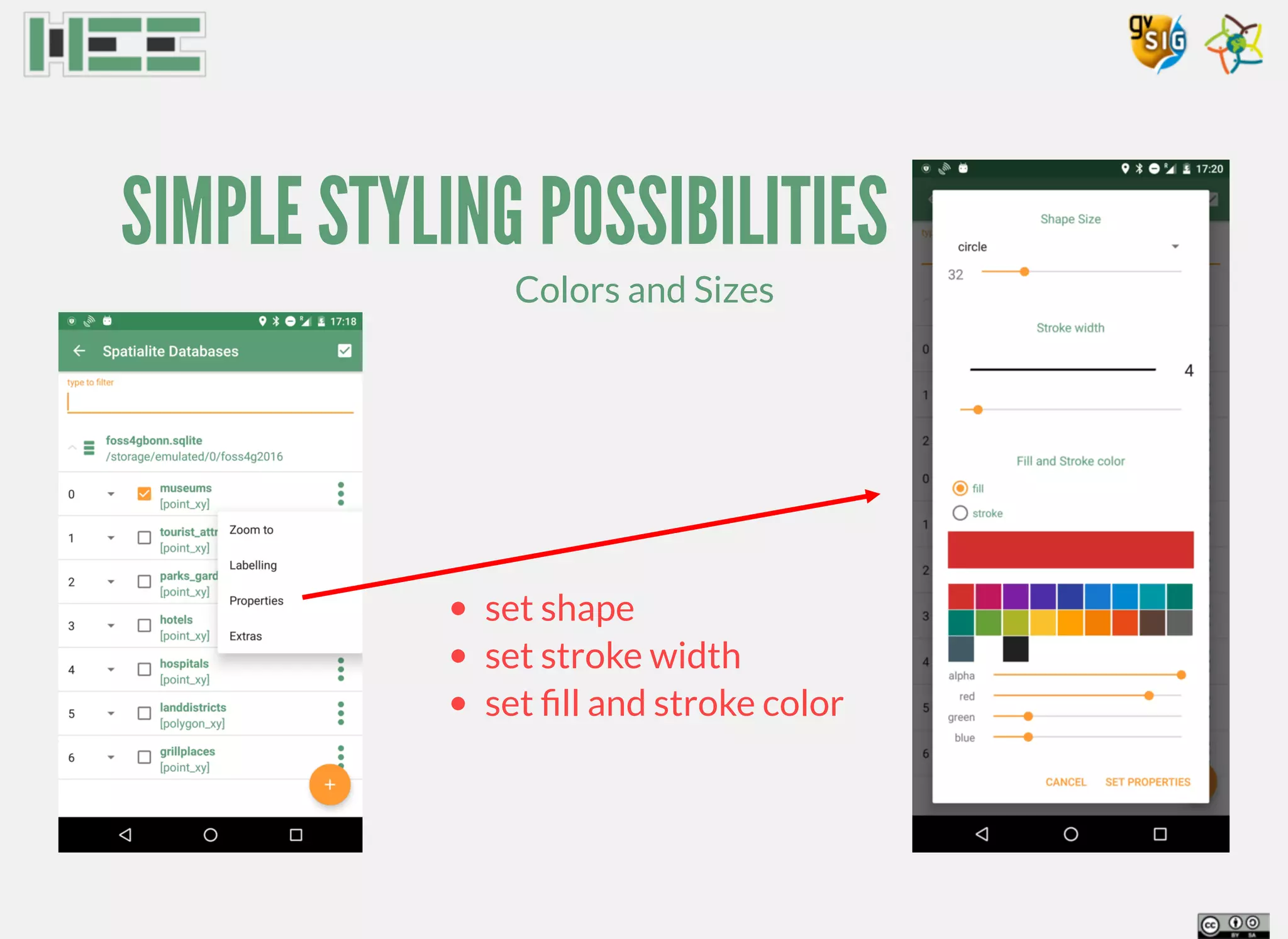 SIMPLE STYLING POSSIBILITIES
Colors and Sizes
set shape
set stroke width
set ﬁll and stroke color
 