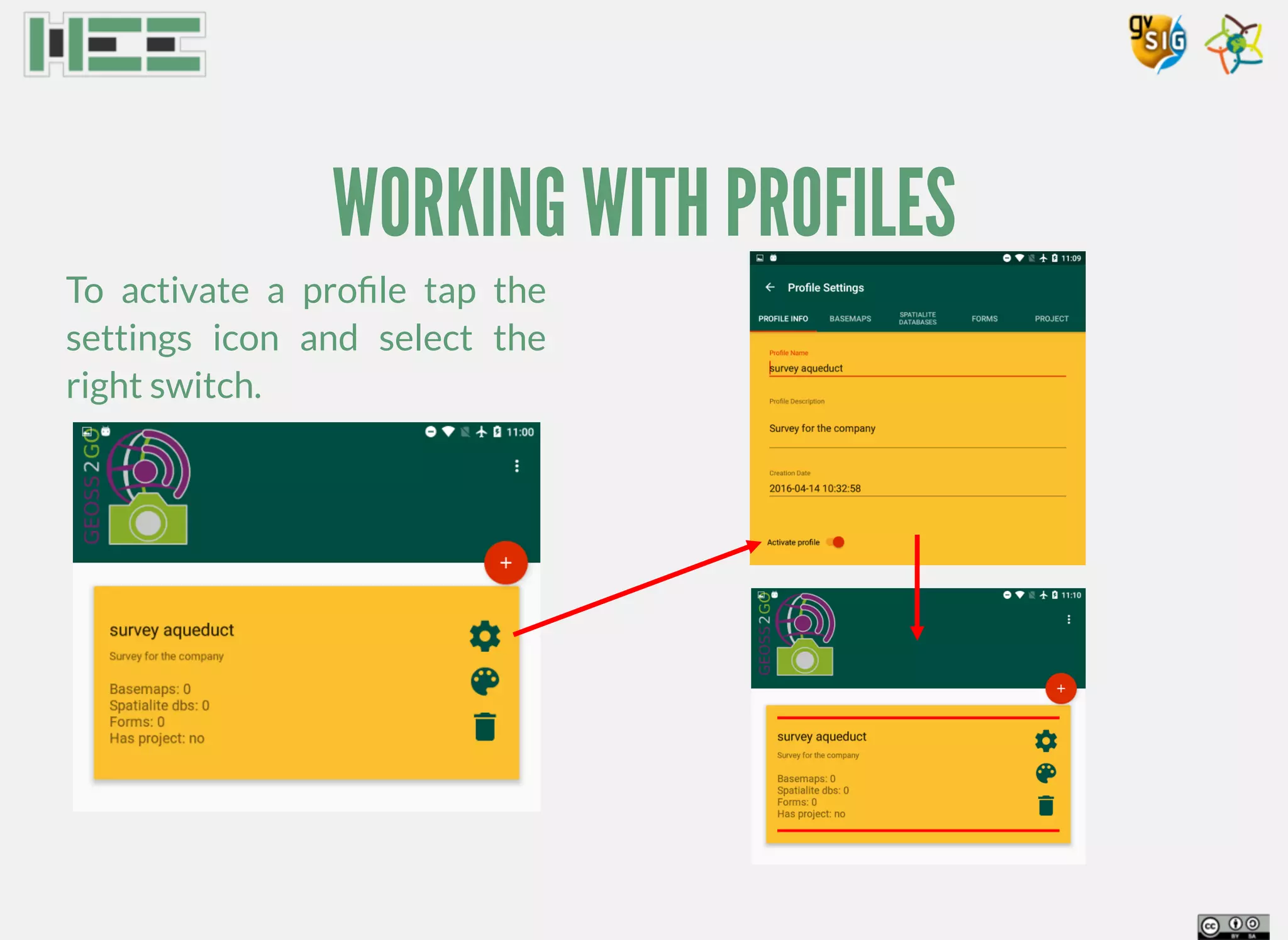 WORKING WITH PROFILES
To activate a proﬁle tap the
settings icon and select the
right switch.
 