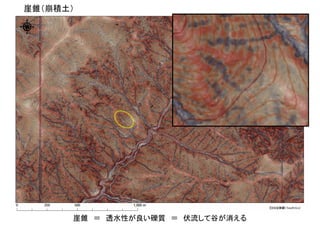 崖錐 ＝ 透水性が良い礫質 ＝ 伏流して谷が消える
崖錐（崩積土）
 