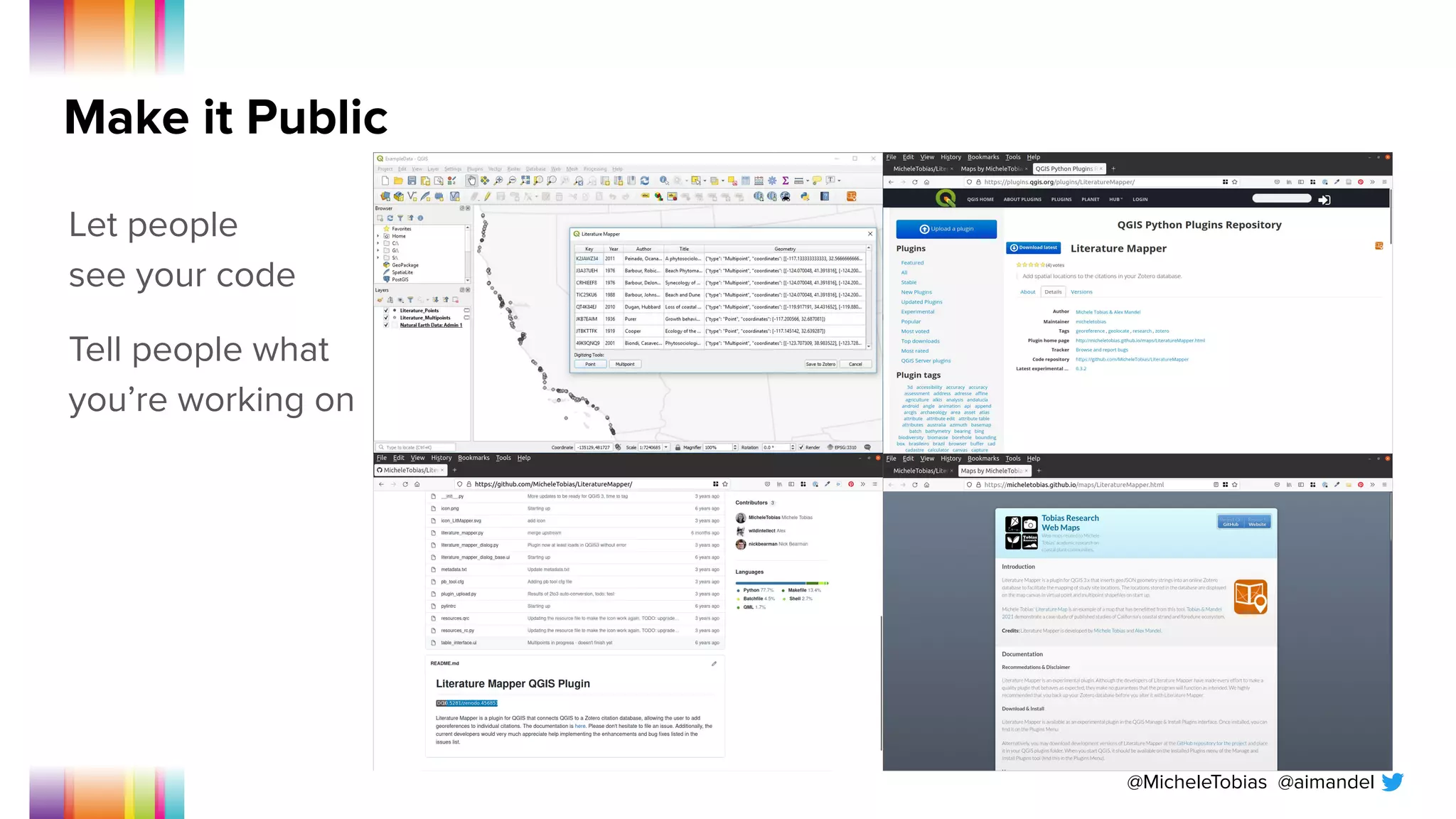 @MicheleTobias @aimandel
Let people
see your code
Tell people what
you’re working on
Make it Public
 