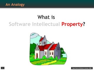An Analogy


                What is
     Software Intellectual Property?




3                             Open Source Software Licenses, 2009
 