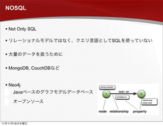 NOSQL


      Not Only SQL

                         SQL


     


      MongoDB, CouchDB


      Neo4j
             Java

     



11       11   16
 