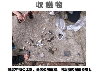 収 穫 物
縄文中期の土器、幕末の陶磁器、明治期の陶磁器など
 