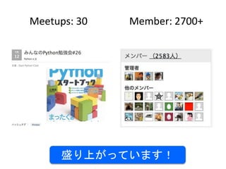 Meetups: 30 Member: 2700+
盛り上がっています！
 