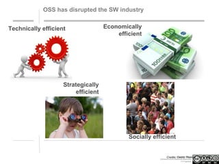 OSS has disrupted the SW industry
Technically efficient

Economically
efficient

Strategically
efficient

Socially efficient

Credits: Creative Commons
Cedric Thomas,
Attribution-NonCommercial-ShareAlike
3.0 Unported.

OW2 CEO

 