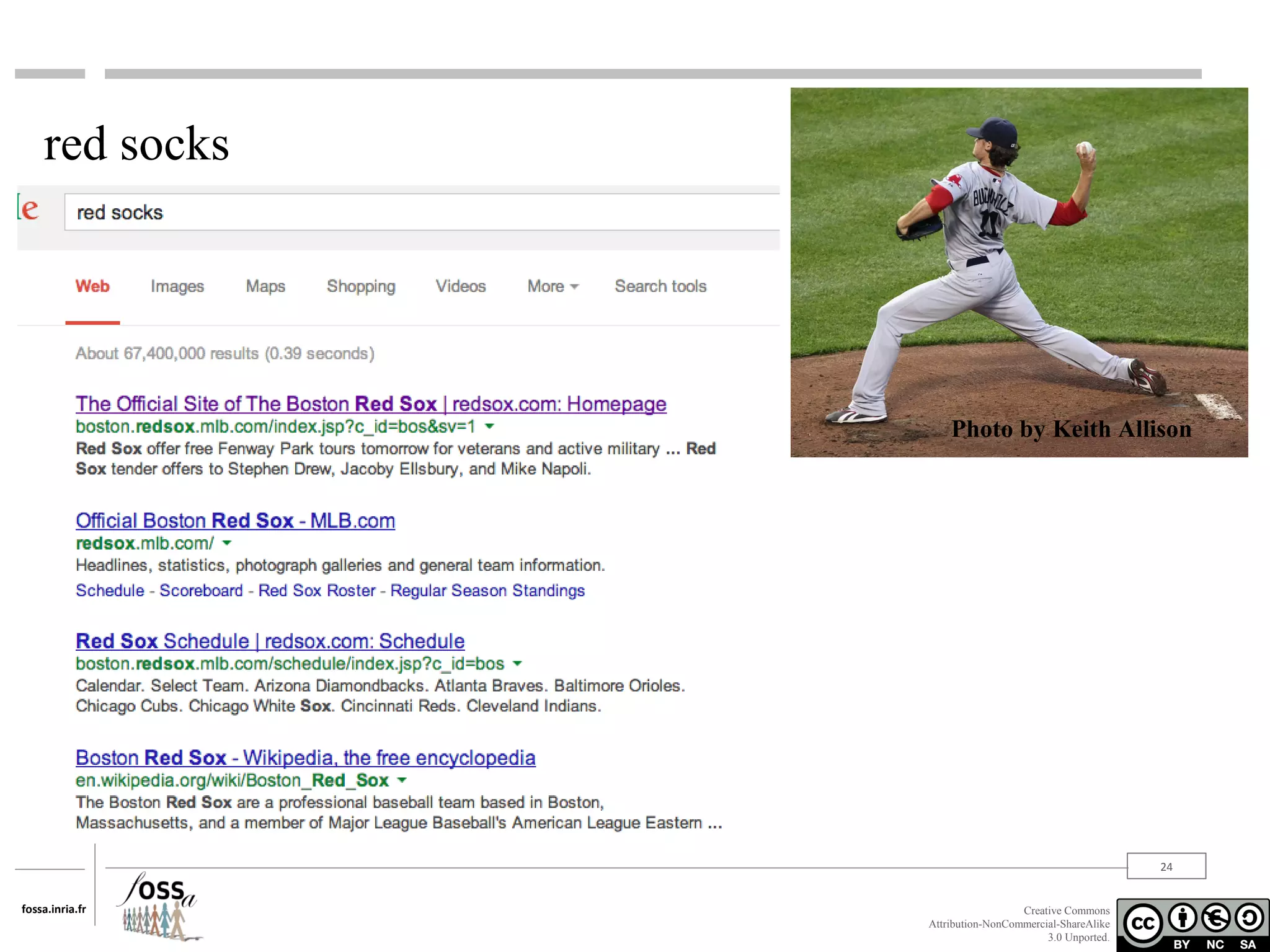 red socks

Photo by Keith Allison

24
fossa.inria.fr

Creative Commons
Attribution-NonCommercial-ShareAlike
3.0 Unported.

 