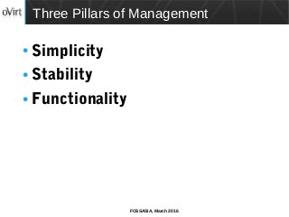 FOSSASIA, March 2016
Three Pillars of Management
● Simplicity
● Stability
● Functionality
 