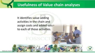 It identifies value adding
activities in the chain and
assign costs and added value
to each of those activities.
Usefulness of Value chain analyses
 