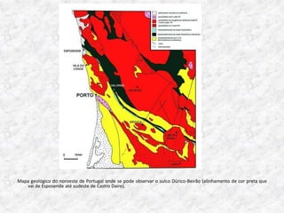 Mapa geológico do noroeste de Portugal onde se pode observar o sulco Dúrico-Beirão (alinhamento de cor preta que
   vai de Esposende até sudeste de Castro Daire).
 