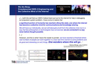 54 
We Are Borg: 
Crowdsourced ISEE-3 Engineering and 
the Collective Mind of the Internet 
„[…] with the call that our IS...