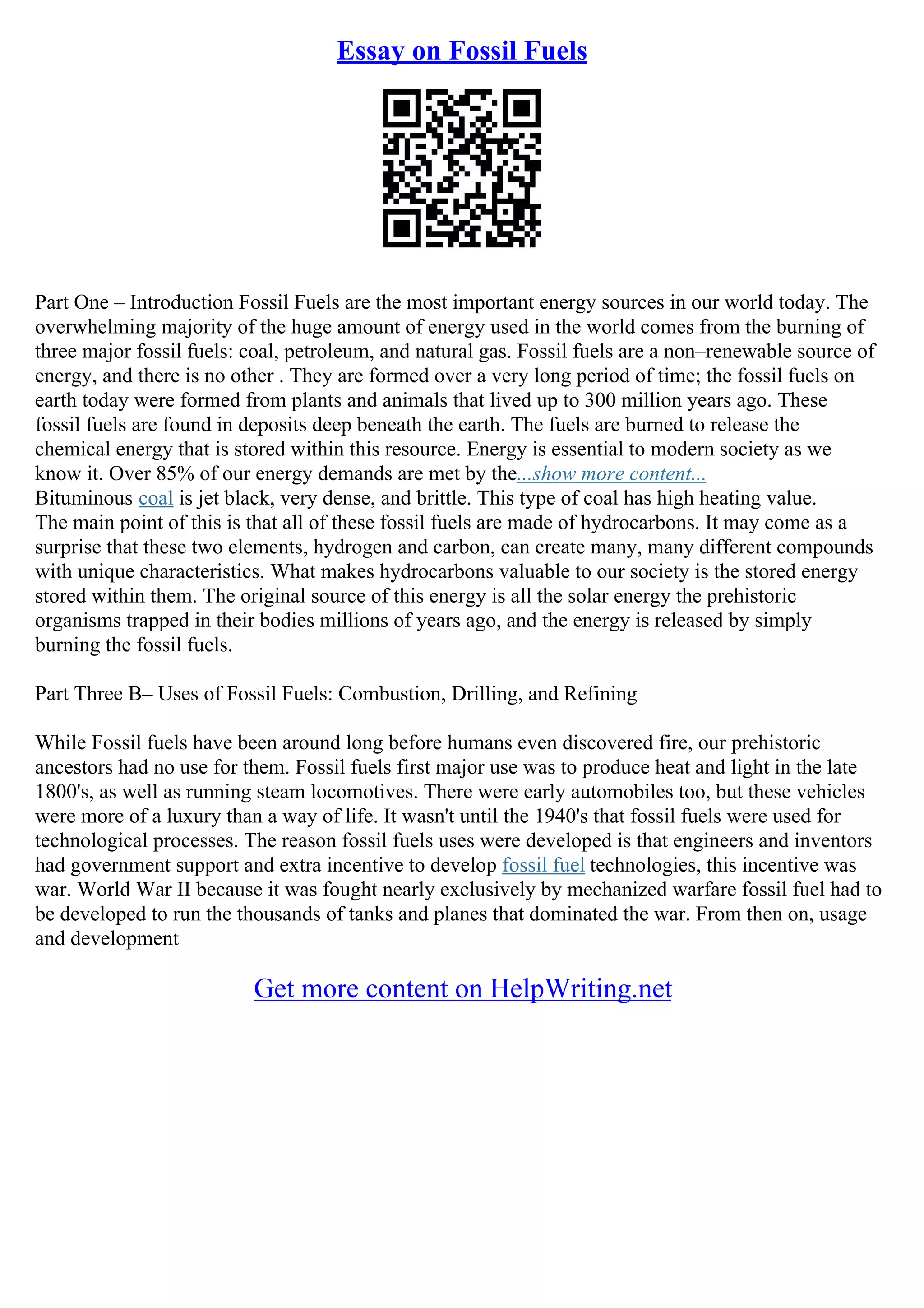 Fossil Fuels Essay PDF