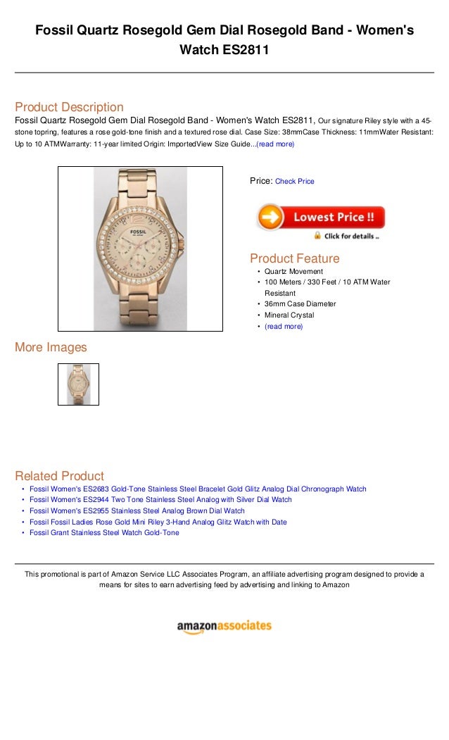 Fossil Quartz Rosegold Gem Dial Rosegold Band Women S Watch Es2811