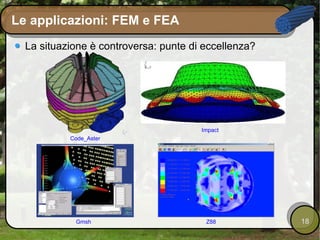 Le applicazioni: FEM e FEA La situazione è controversa: punte di eccellenza? Code_Aster Impact Gmsh Z88 