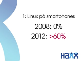 1: Linux på smartphones

    2008: 0%
   2012: >60%
 