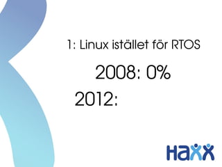 1: Linux istället för RTOS

   2008: 0%
 2012: 2x RTOS
 