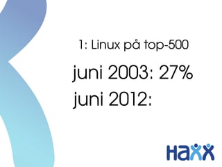 1: Linux på top­500

juni 2003: 27%
juni 2012: 92%
 
