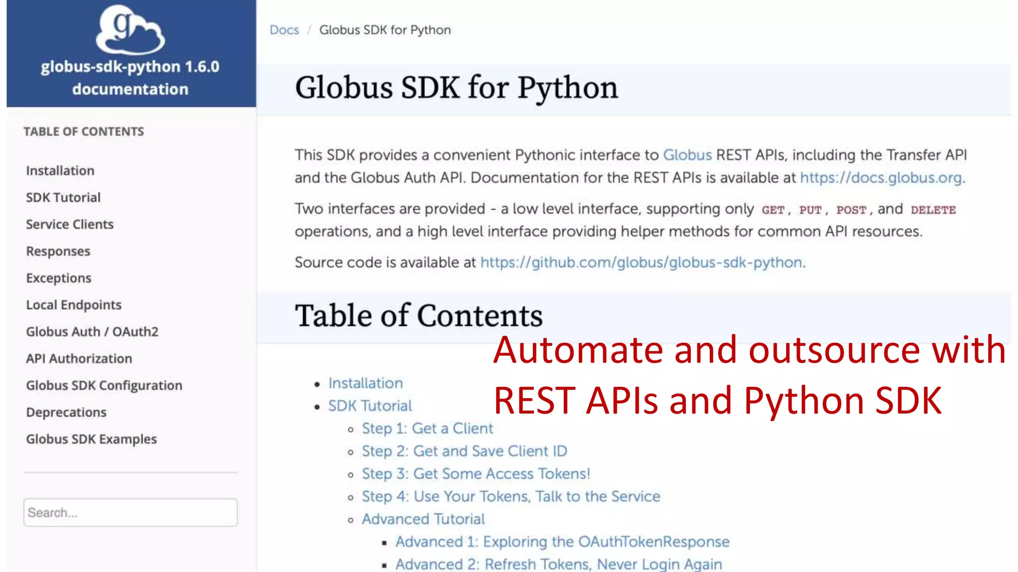 Automate and outsource with
REST APIs and Python SDK
 