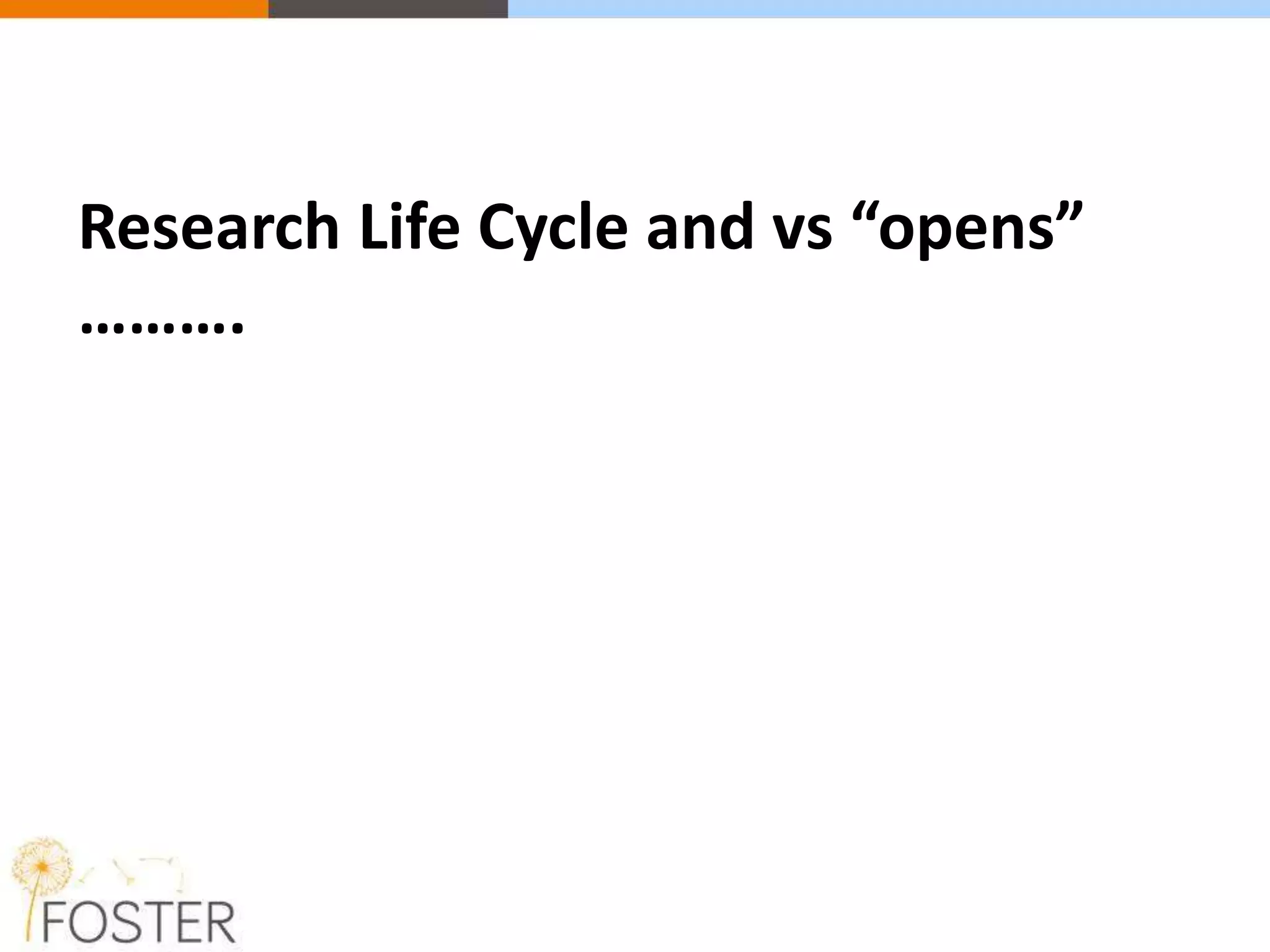 Research Life Cycle and vs “opens”
……….
 