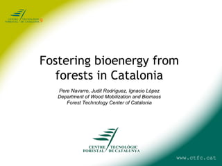 Fostering bioenergy from
   forests in Catalonia
   Pere Navarro, Judit Rodríguez, Ignacio López
   Department of Wood Mobilization and Biomass
      Forest Technology Center of Catalonia




                                                  www.ctfc.cat
 