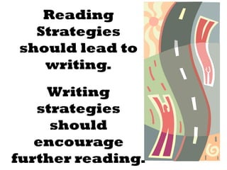 Reading
  Strategies
should lead to
   writing.
    Writing
   strategies
     should
   encourage
further reading.
 