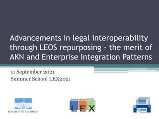 Advancements in legal interoperability
through LEOS repurposing - the merit of
AKN and Enterprise Integration Patterns
11 September 2021
Summer School LEX2021
by Dr. Fotis Fitsilis
Hellenic Parliament
 