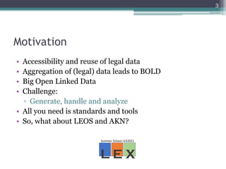 Motivation
• Accessibility and reuse of legal data
• Aggregation of (legal) data leads to BOLD
• Big Open Linked Data
• Ch...