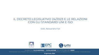 IL DECRETO LEGISLATIVO 24/2023 E LE RELAZIONI
CON GLI STANDARD UNI E ISO
Dott. Alessandro Foti
 