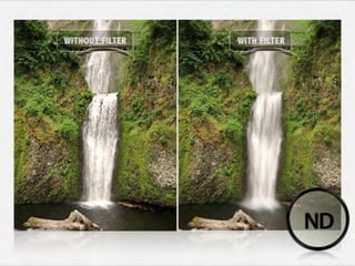 PRETO E BRANCO
Filtros para
O Vermelho, por exemplo, aumenta a
intensidade dos tons azuis e deixa o céu
mais escuro. O Verde escurece o céu e
deixa as folhas brancas, chamando a
atenção de árvores etc.
 