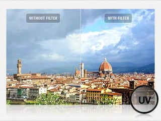 CORREÇÃO DE COR
Filtros de
Para corrigir as cores 
de fontes de luz não brancas.
Compensam e amplificam 
o equilíbrio de cores.
Os mais populares são 
o 85B (laranja) e o 80A (azul).
 