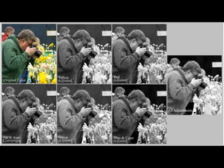 PRETO-E-BRANCO.
Nunca fotografe em
Cada cor tem características únicas, que
são interpretadas pelo sensor da câmara e
podem ser traduzidas em tons diferentes.
 