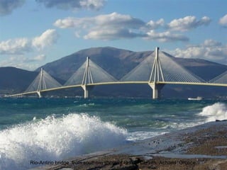 Rio-Antirio bridge from southern shore of Gulf of Corinth. Achaea Greece.
 
