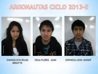 EVANGELISTA ROJAS
BRIGITTE
VEGA FLORES JUAN ESPINOZA LEON JHOSEP
 