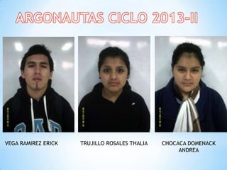 VEGA RAMIREZ ERICK TRUJILLO ROSALES THALIA CHOCACA DOMENACK
ANDREA
 