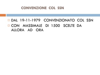 CONVENZIONE  COL  SSN DAL  19-11-1979  CONVENZIONATO  COL  SSN CON  MASSIMALE  DI  1500  SCELTE  DA  ALLORA  AD  ORA  