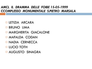 AMCL  IL  DRAMMA  DELLE  FOIBE 15-05-1999  CCOMPLESSO  MONUMENTALE  S.PIETRO  MARSALA LETIZIA  ARCARA  BRUNO  LIMA MARGHERITA  GIACALONE MAFALDA  CODAN NADIA  CERNECCA LUCIO TOTH AUGUSTO  SINAGRA  