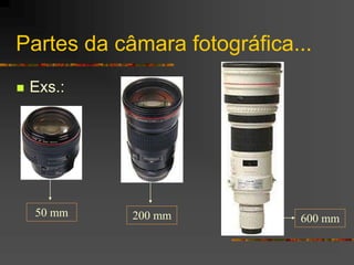 Partes da câmara fotográfica...
 Exs.:
50 mm 200 mm 600 mm
 