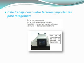  Este trabaja con cuatro factores importantes
para fotografiar:
 