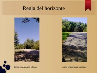 Regla del horizonte
Linea imaginaria inferior Linea imaginaria superior
 