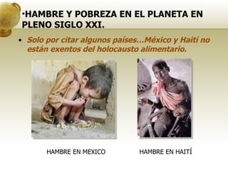 Solo por citar algunos países…México y Haití no están exentos del holocausto alimentario. HAMBRE EN HAITÍ HAMBRE EN MEXICO HAMBRE Y POBREZA EN EL PLANETA EN PLENO SIGLO XXI.  