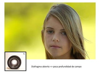 Diafragma abierto => poca profundidad de campo
 