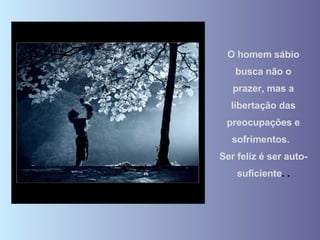 O homem sábio busca não o prazer, mas a libertação das preocupações e sofrimentos.  Ser feliz é ser auto-suficiente .   . 