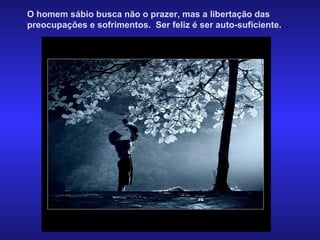 O homem sábio busca não o prazer, mas a libertação das preocupações e sofrimentos.  Ser feliz é ser auto-suficiente. .   . 