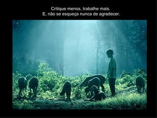 Critique menos, trabalhe mais.  E, não se esqueça nunca de agradecer. 