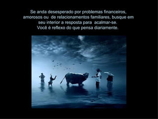 Se anda desesperado por problemas financeiros, amorosos ou  de relacionamentos familiares, busque em seu interior a resposta para  acalmar-se.  Você é reflexo do que pensa diariamente.  